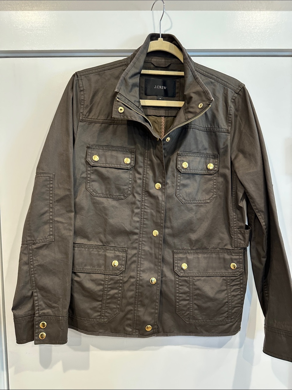 J. Crew Brown Military Field Jacket with Gold-Tone Hardware